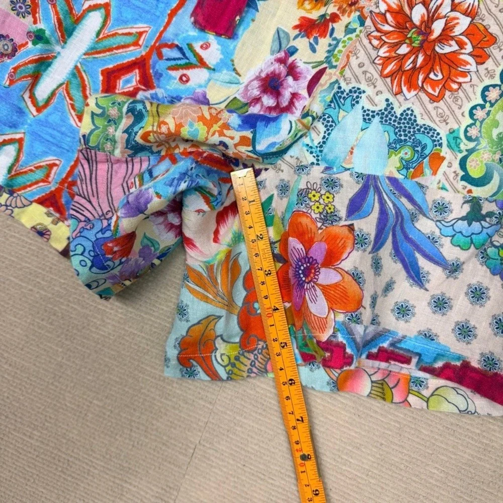 Johnny Was Workshop Floral Patchwork High Rise Belted Shorts Multi Color Boho L
